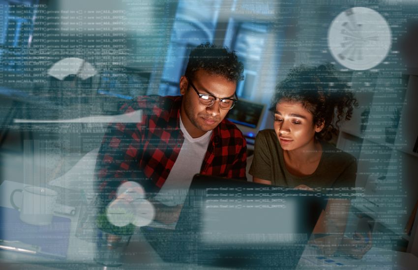 Data analytics team members doing analysis